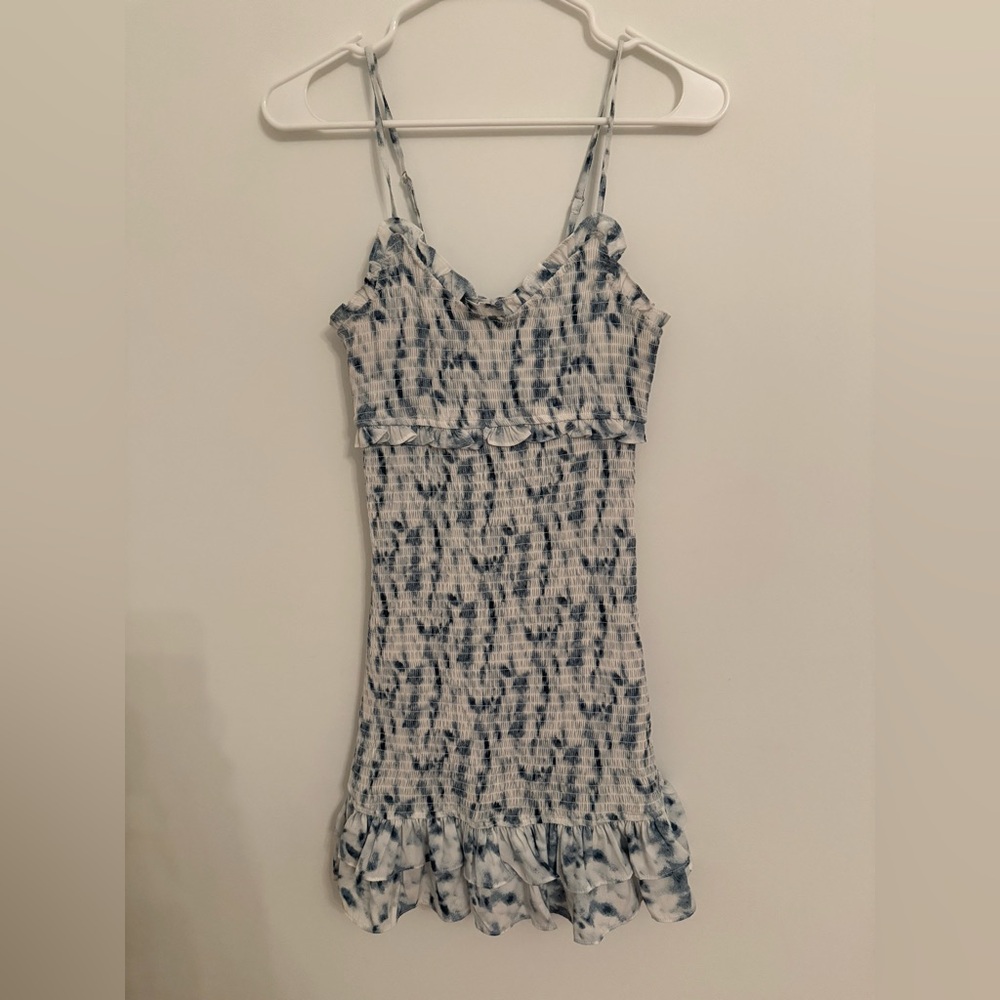 Blue and White Smocked Mini Dress